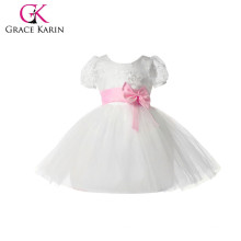 Grace Karin Pink Bowknot Waistband Cheap Princess Flower Girls Dresses With Short Sleeve CL4610